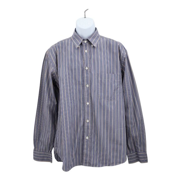 Brioni for Neiman Marcus Button Down Shirt Long Sleeve XL Blue Striped Cotton - Picture 1 of 14